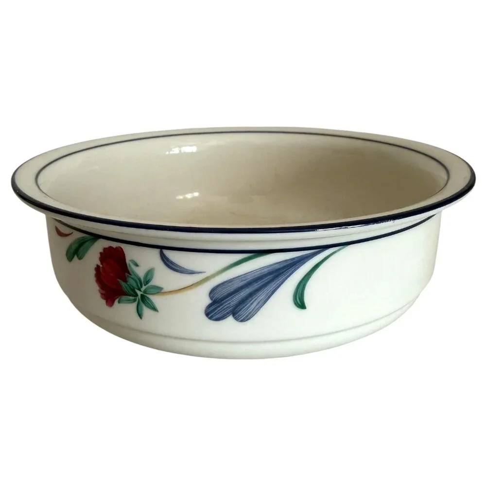 Lenox Chinastone Poppies On Blue Round Soup‎ Cereal Bowl 6.25” Made in USA VTG